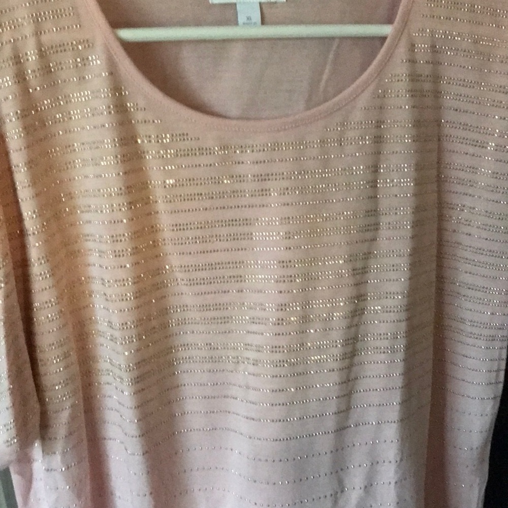 Pink with gold rhinestone detail cold shoulder short sleeve top